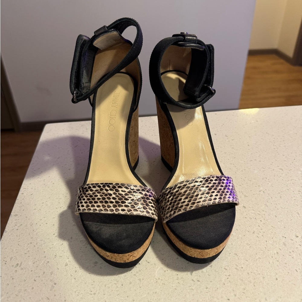 Jimmy Choo Neston Snakeskin Wedge Sandal